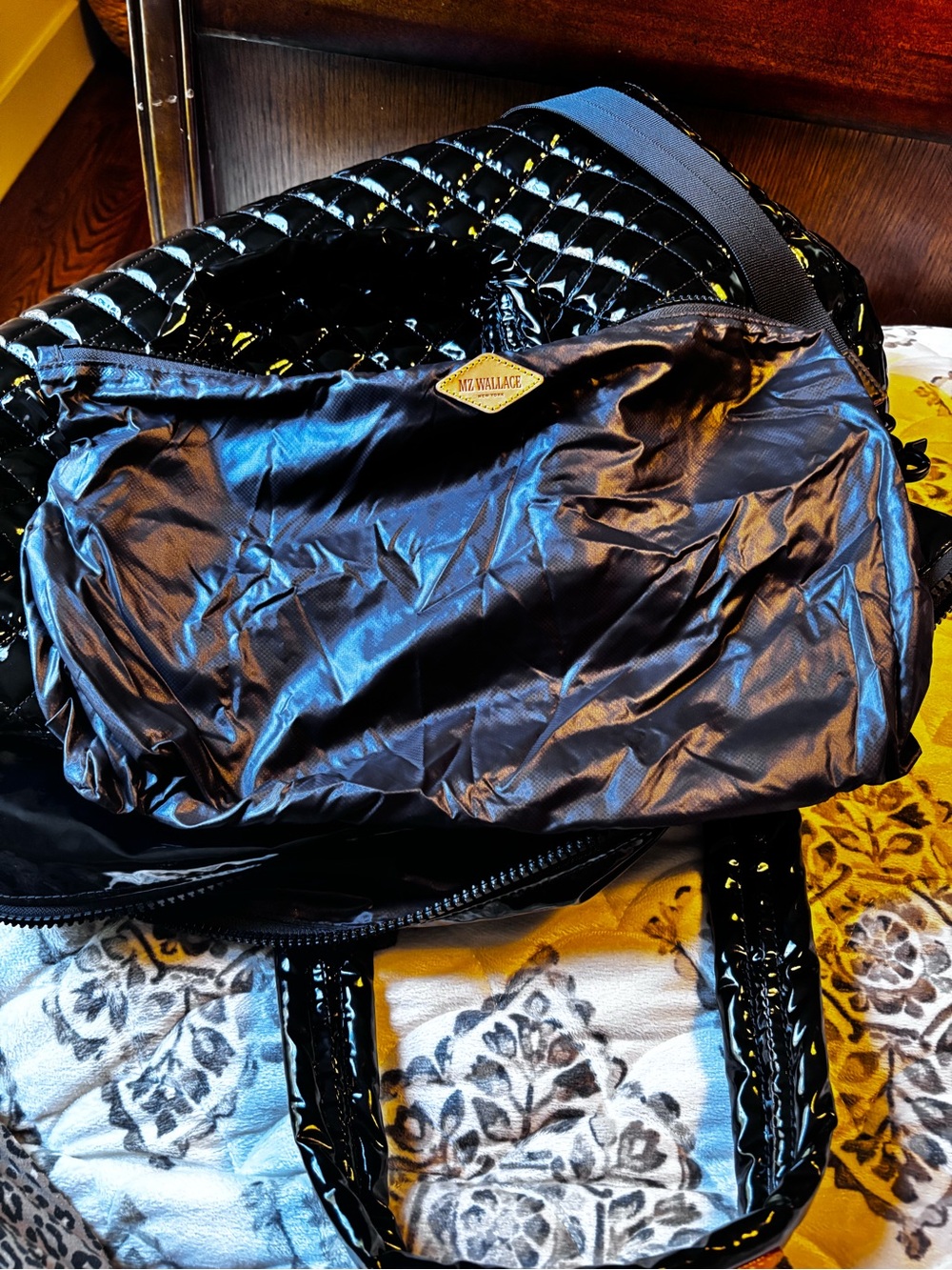 MZ Wallace Quilted Lacquer Tote in Black - Picture 9 of 12